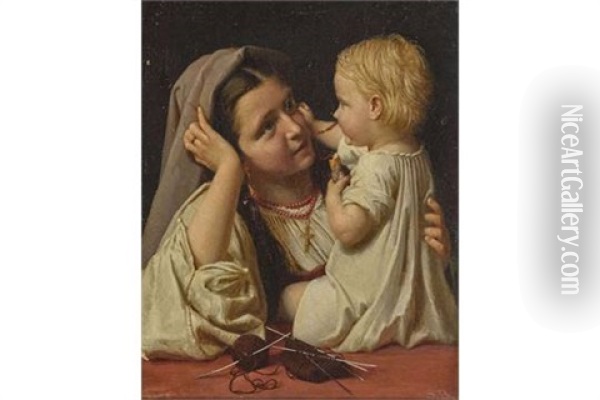 Mutter Mit Kind Oil Painting - Salvatore Busuttil