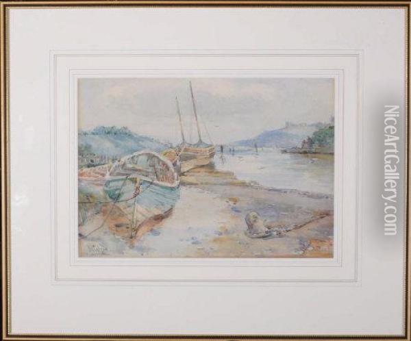 Upper Harbour, Whitby, Low Tide Oil Painting - John William Gilroy