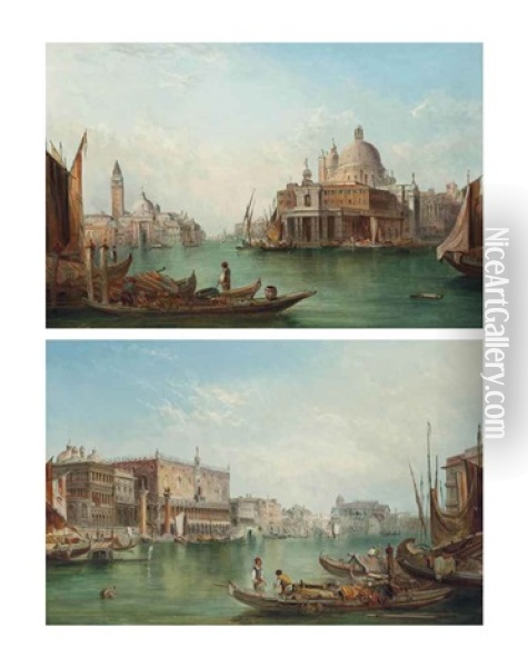The Dogana And The Ducal Palace, Venice (pair) Oil Painting - Alfred Pollentine