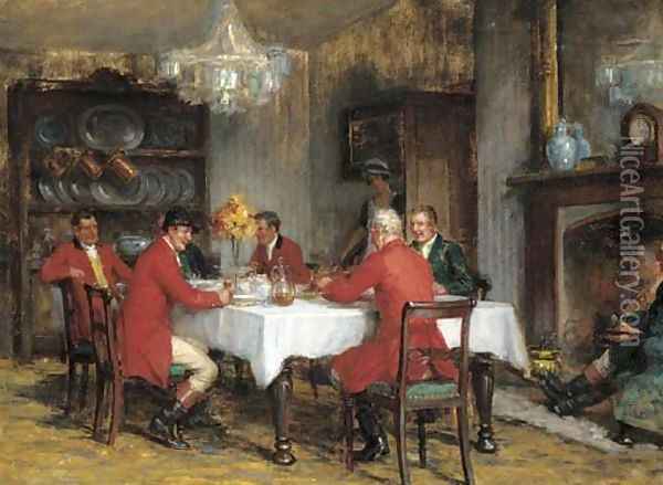 Lunch after the hunt Oil Painting - Georges Sheridan Knowles
