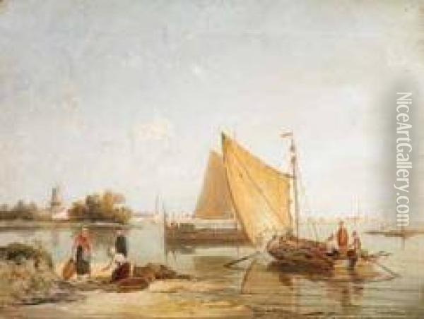 Barche Sullo Scheldt Oil Painting - William Raymond Dommersen