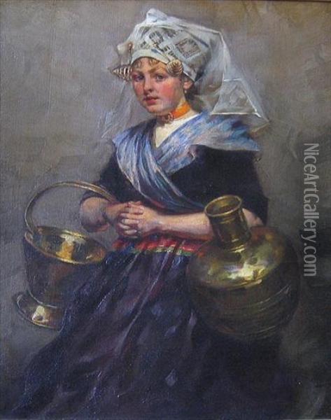 Young Girl With Copper Vessels Oil Painting - Rudolf Possin