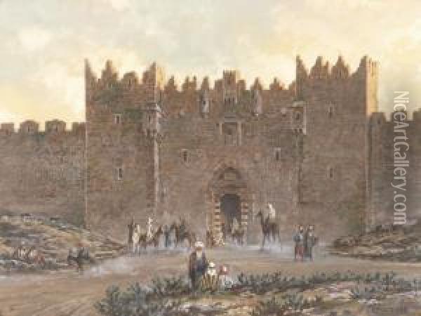 A Damaszkuszi Kapu Jeruzsalemben Oil Painting - Karoly Miksa, Karl Reissmann M