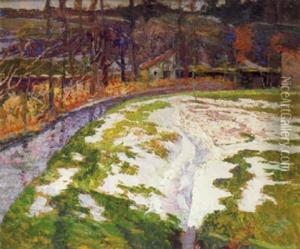 Prairie Enneigee, Au Bord Du Ruisseau Oil Painting - Victor Charreton