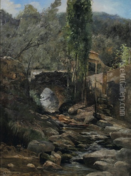 Steiniger Bachlauf In Den Bergen Oil Painting - Karl Schickhardt