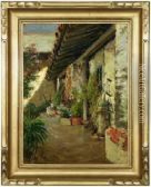 The Garden Path - San Juan Bautista Mission Oil Painting - William Adam