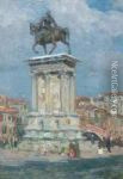 Das Colleoni Denkmal In Venedig An Der Piazza S. Giovanni E Paolo Oil Painting - Beppe Ciardi
