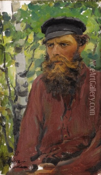 Portrait Of A Russian Peasant Oil Painting - Ilya Repin
