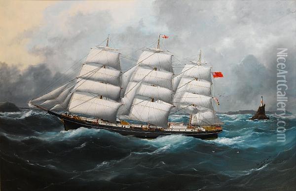 The 'richard Rylands' Passing The Fasnetrock Oil Painting - Marie-Edouard Adam Of Le Havre