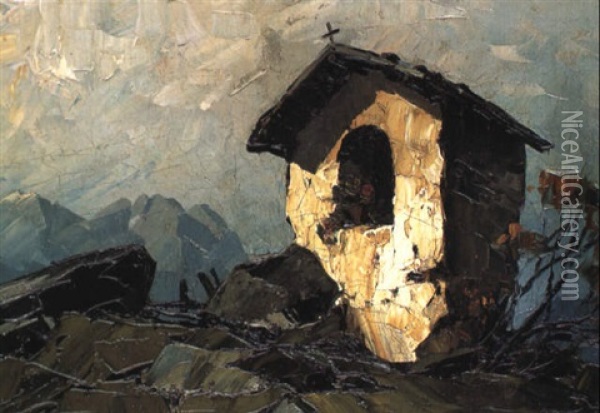 Gebirgskapelle Vor Alpenpanorama Oil Painting - Oskar Mulley