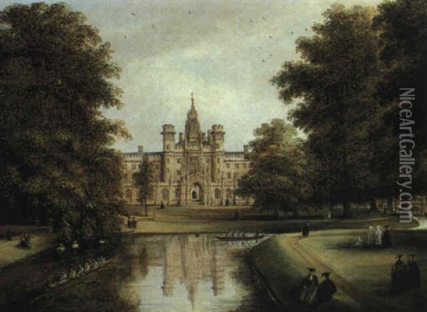 New Court, St. John's College, Cambridge, From Trinity College Bridge Oil Painting - Richard Bankes Harraden