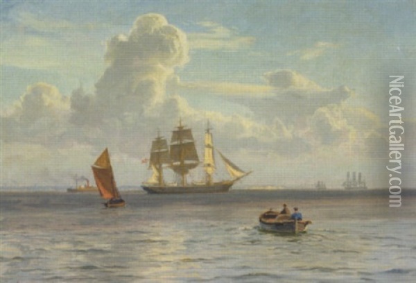 Marine Med Sejlskibe, Damper Og Jolle Oil Painting - Vilhelm Karl Ferdinand Arnesen