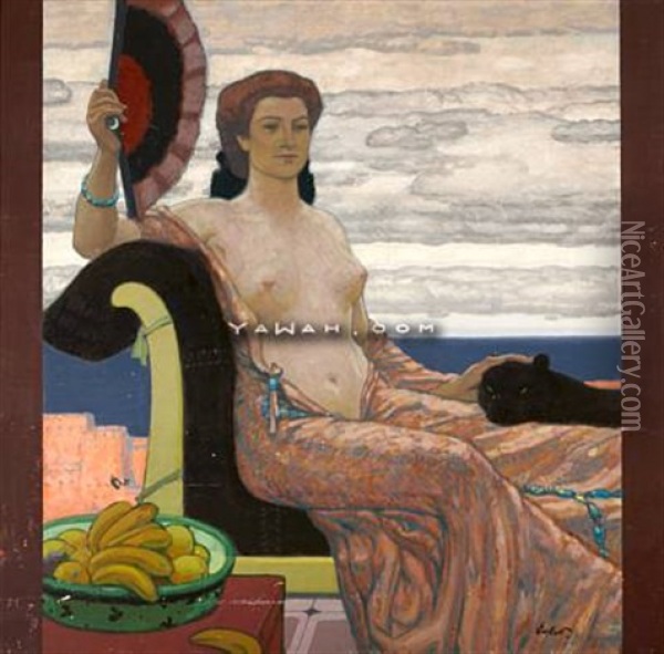 Kvinne Med Panter Oil Painting - Fritz Erler