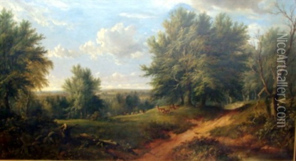 Landscape With Deer Oil Painting - James Howe Carse