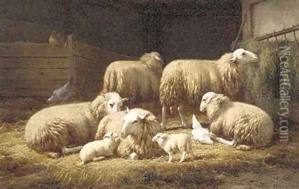 Moutons dans la bergerie Oil Painting - Theo van Sluys