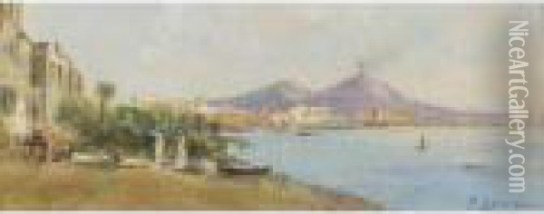 Veduta Del Golfo Di Napoli Da Mergellina Oil Painting - Fausto Zonaro