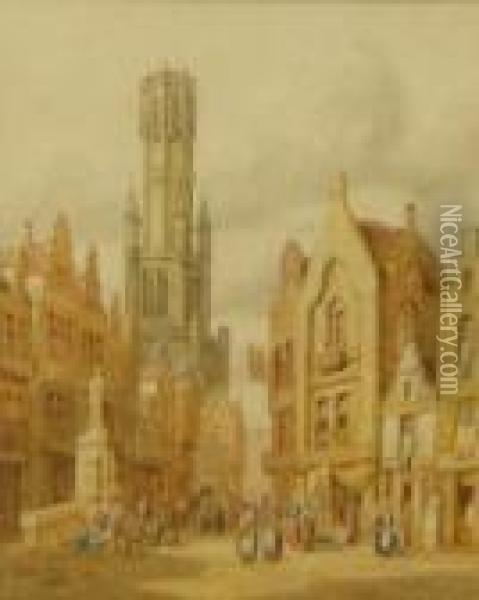 Inscribed Bruges Belgium Oil Painting - Henry Thomas Schafer
