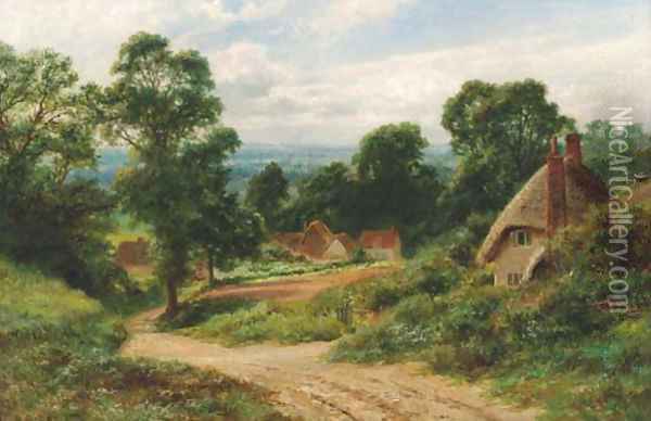 Cottages in an extensive landscape Oil Painting - Robert Gallon