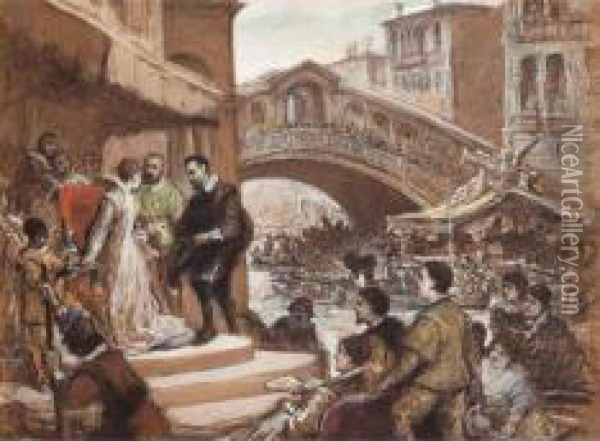 Scena Veneziana Oil Painting - Cesare Felix dell' Acqua