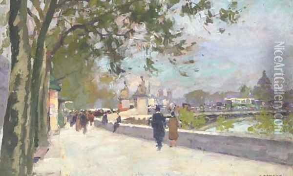 Le Quai des Tuileries, Pont du Carrousel Oil Painting - Jules Ernest Renoux