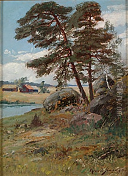 Sommarlandskap Oil Painting - Konrad Simonsson