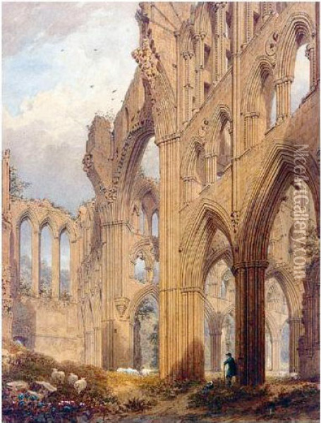 Rivaulx Abbey, Yorkshire Oil Painting - Frederick Mackenzie