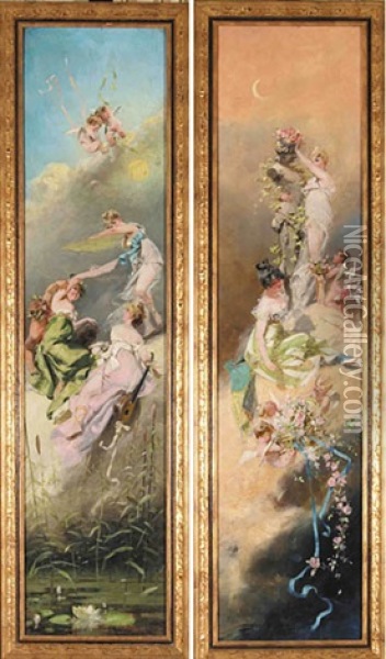 Swieto Radosci (pair) Oil Painting - Jan Czeslaw Moniuszko