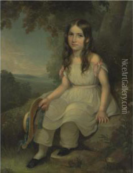 Seated Girl Holding A Hat Oil Painting - George Cochran Lambdin