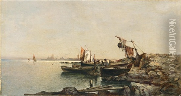 Fischerboote In Der Lagune Von Venedig Oil Painting - Leontine (Lea) von Littrow