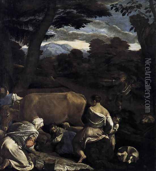 Pastoral Scene c. 1560 Oil Painting - Jacopo Bassano (Jacopo da Ponte)