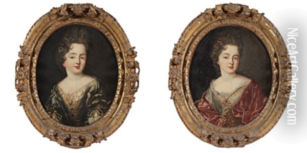 Portrait De Madame De Vantadour (+ Portrait De Madame Sa Soeur; 2 Works) Oil Painting - Pierre Gobert