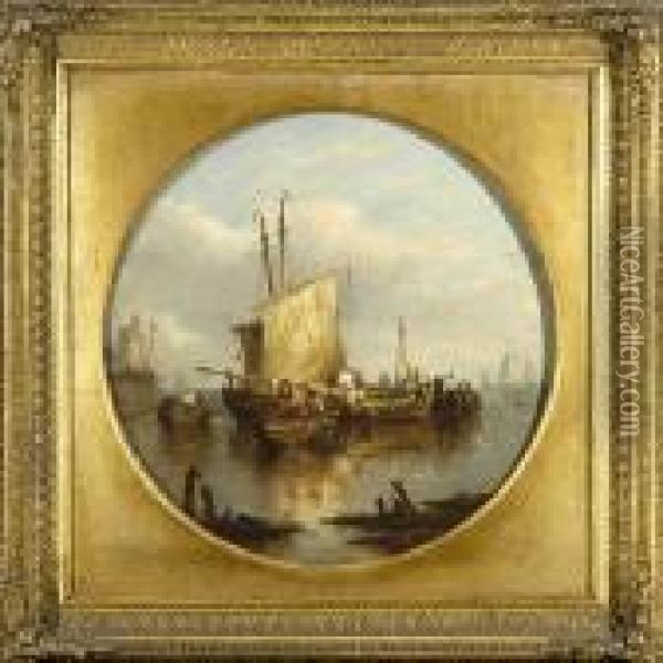 Fishing Boats Tying Up In Harbour Oil Painting - John Moore Of Ipswich