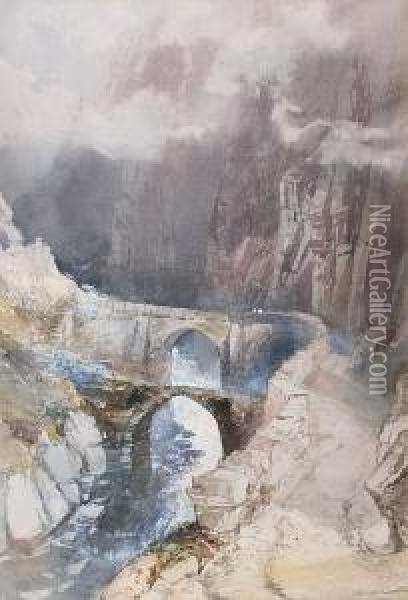 'the Devil's Bridge, St. Gothard' Oil Painting - William Collingwood Smith