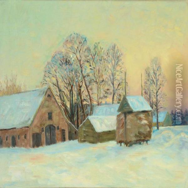 Wintry Landscape With Houses Oil Painting - Hans Gyde Petersen