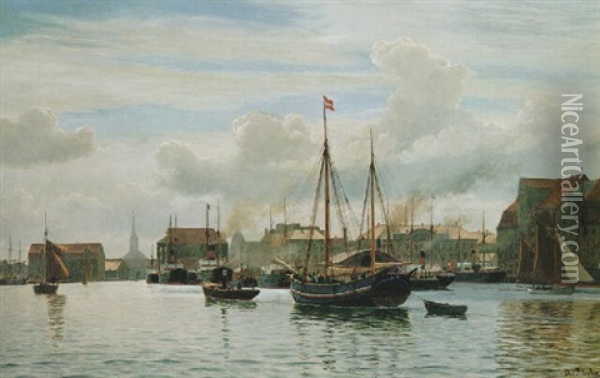 Ships Entering Copenhagen Oil Painting - Christian Blache