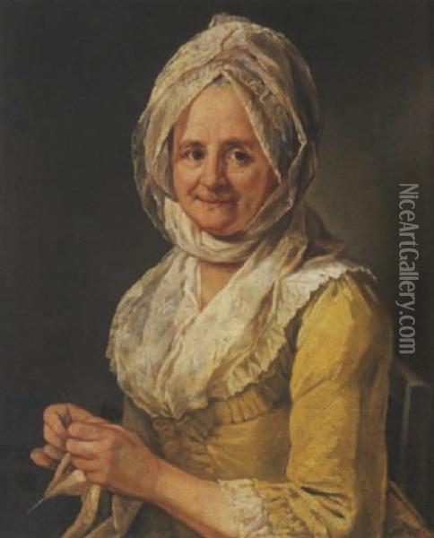 Portrait De Femme Tricotant Oil Painting - Jean Francois Gilles Colson