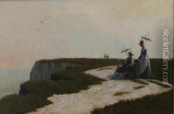 Elegantes Au Bord De La Falaise Oil Painting - Louis Alexandre Dubourg