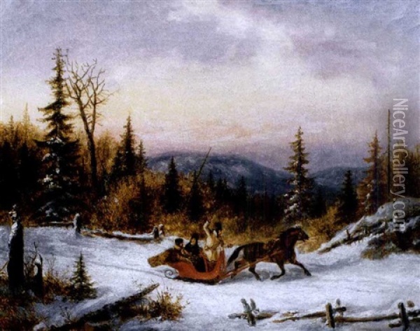 The Sleigh Ride Near Lake St. Charles, Quebec Oil Painting - Cornelius David Krieghoff