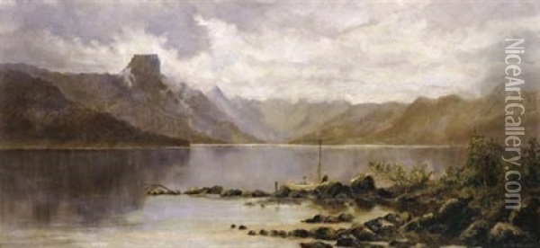 Lake St. Clair, The Source Of The River Derwent, Tasmania Oil Painting - William Charles Piguenit