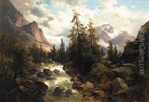 Alpine Rapids Oil Painting - Josef Thoma