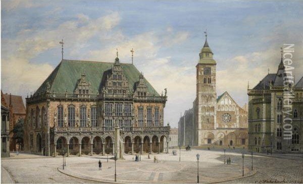 Bremer Ratshaus (the Town Hall, Bremen) Oil Painting - Carl Ludwig Fahrbach