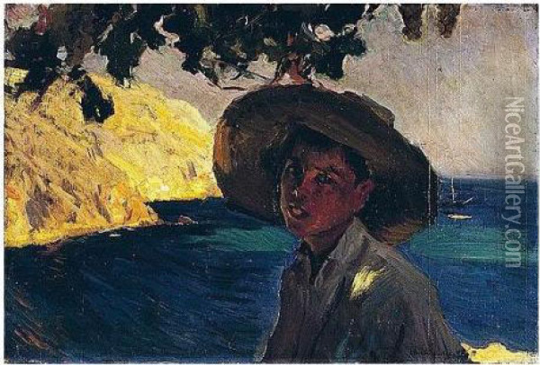 El Chico Del Sombrero, Javea (boy In A Sombrero, Javea) Oil Painting - Joaquin Sorolla Y Bastida