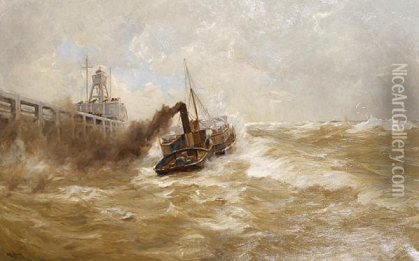 A Paddle Steamer In Rough Waters Oil Painting - Erwin Carl Wilhelm Gunther