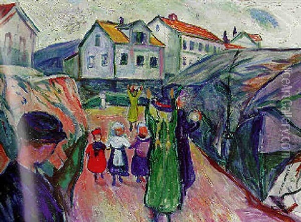 Dorfstrasse Kragero (gate I Kragero) Oil Painting - Edvard Munch
