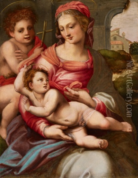 The Virgin And Child With John The Baptist Oil Painting - Francesco Brini