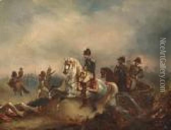 Napoleon In Battle; Portrait Of 
Napoleon Bonaparte Bust Length; And Napoleon On The Battle Front Oil Painting - Jean Baptiste Isabey