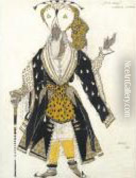 Costume Design For The Priest Soma From Le Dieu Bleu Oil Painting - Lev Samoilovich Bakst