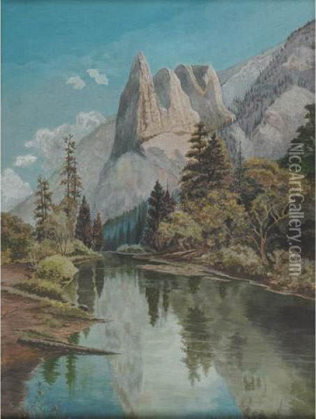 Lake And Mountains Oil Painting - Washington F. Friend