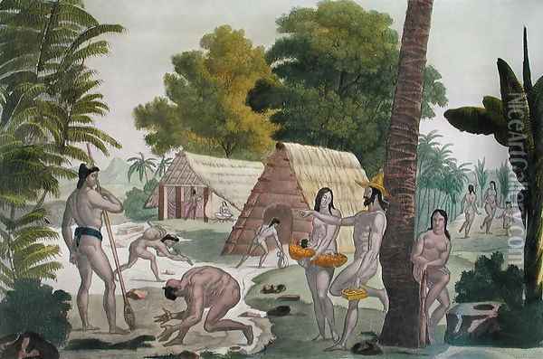 Customs of the Inhabitants of the Mariana Islands, plate 28 from 'Le Costume Ancien et Moderne' Oil Painting - Felice Campi