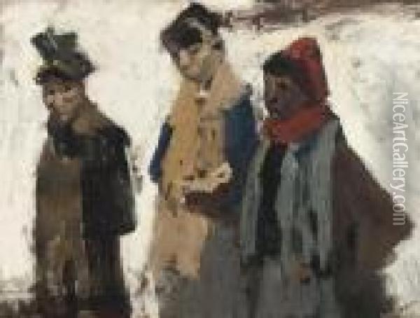 Drie Vrouwen In De Sneeuw: In The Snow, Amsterdam Oil Painting - George Hendrik Breitner